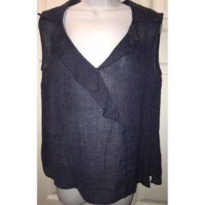 Caractere Blue Sleeveless Linen Blend Top Sz 48 (US 14) Boho Surplice EUC